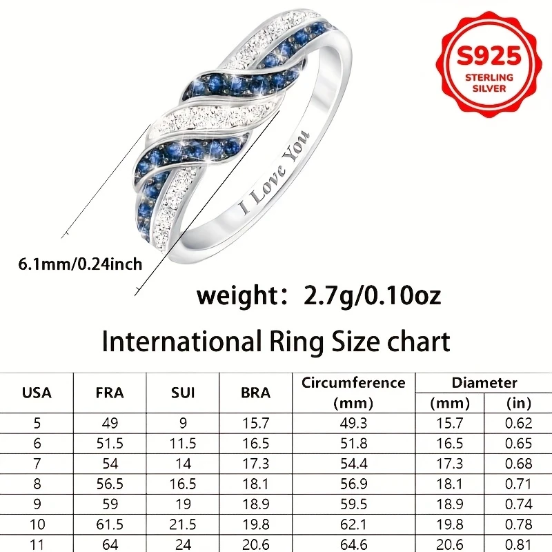 Elegant Twisted Infinity Love Ring for Women – 925 Sterling Silvery with Sparkling Blue Cubic Zirconia
