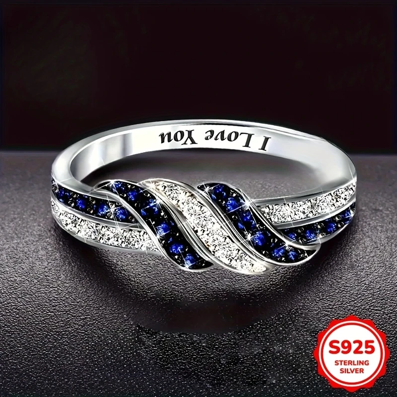 Elegant Twisted Infinity Love Ring for Women – 925 Sterling Silvery with Sparkling Blue Cubic Zirconia