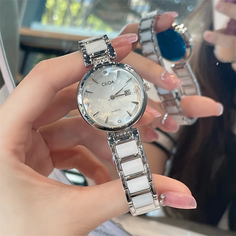 CILOA Elegant Women's Watch – Ceramic Band, Stainless Steel Case, Quartz Movement, Fashionable and Luxurious Accessory