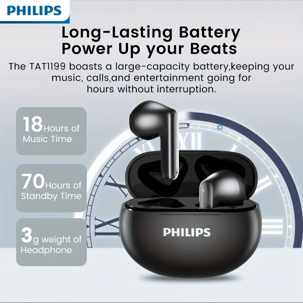 Philips Premium Wireless Earphones with Active Noise Cancellation – Earbuds with Condenser Microphone, Compatible with Smartphones for Sports, Exercise, Movies, TV Series, and Video Games