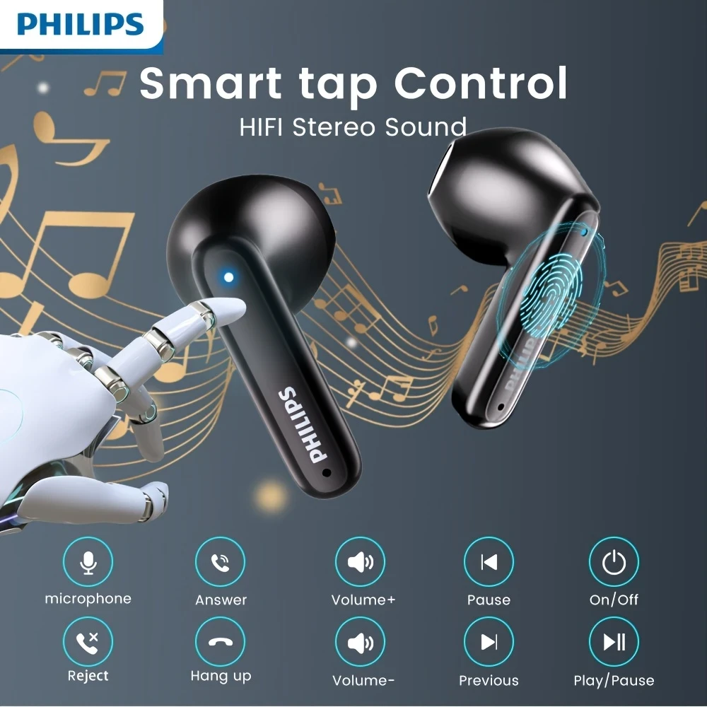 Philips Premium Wireless Earphones with Active Noise Cancellation – Earbuds with Condenser Microphone, Compatible with Smartphones for Sports, Exercise, Movies, TV Series, and Video Games