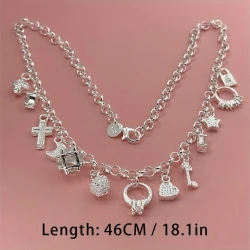 925 Sterling Silver 45cm (18inch) Chain Necklace with Thirteen Pendant Multi-Element – Fashion Simple Silver Jewelry for Women, Men, and Lady