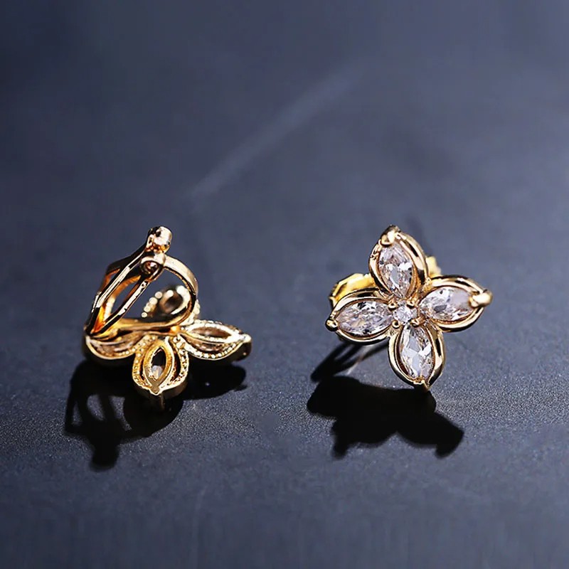 JIOFREE AAA Cubic Zirconia Flower Shape Clip-On Earrings – No Piercing Needed