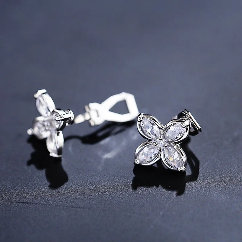 JIOFREE AAA Cubic Zirconia Flower Shape Clip-On Earrings – No Piercing Needed