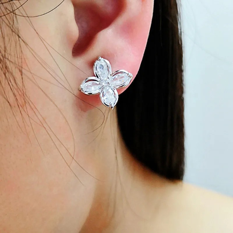 JIOFREE AAA Cubic Zirconia Flower Shape Clip-On Earrings – No Piercing Needed