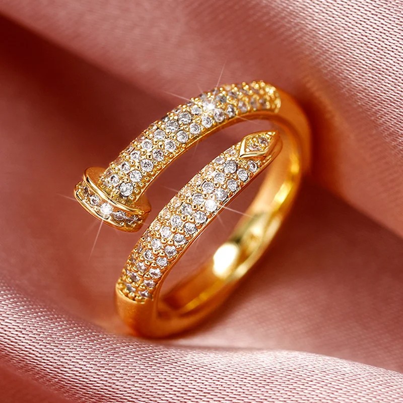 CAOSHI Hip-Hop Style Open Ring – Chic and Trendy Gold Zirconia Fashion Accessory