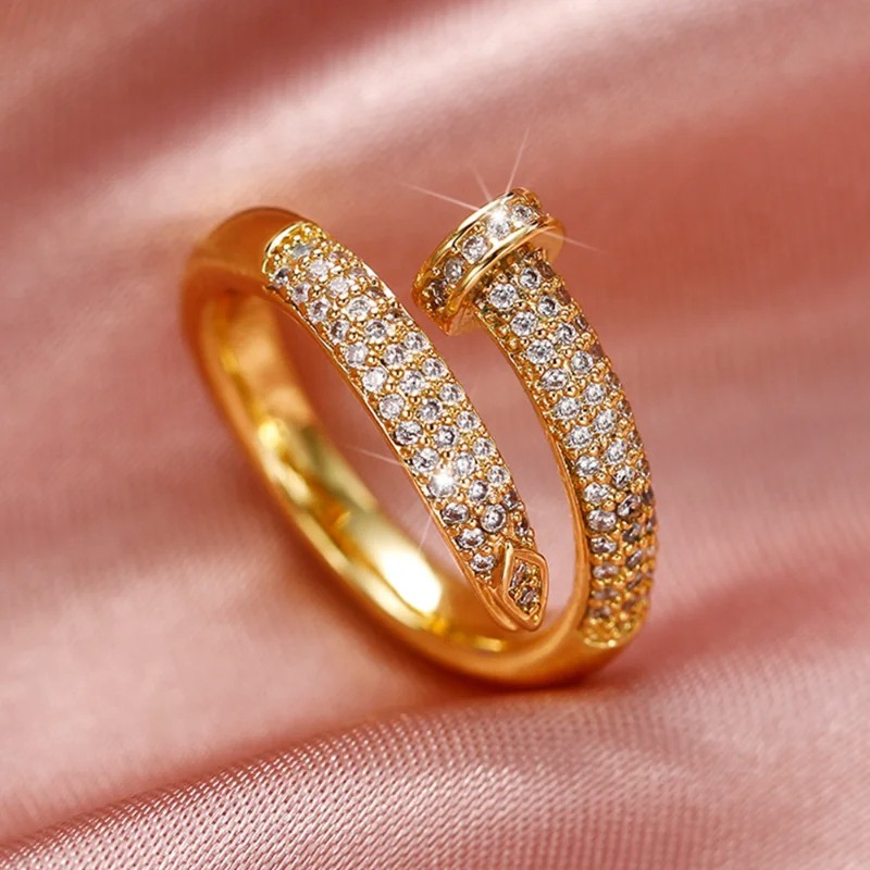 CAOSHI Hip-Hop Style Open Ring – Chic and Trendy Gold Zirconia Fashion Accessory