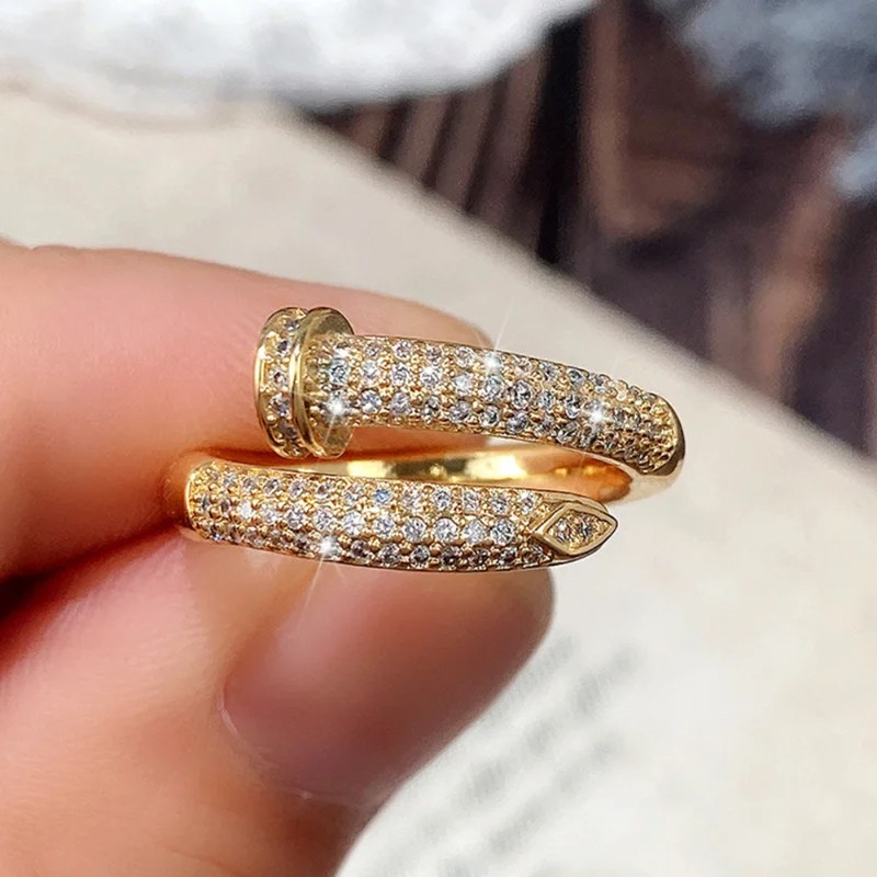 CAOSHI Hip-Hop Style Open Ring – Chic and Trendy Gold Zirconia Fashion Accessory