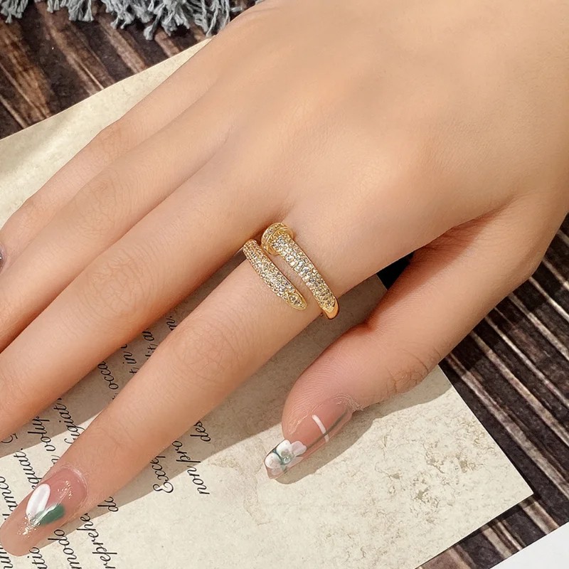 CAOSHI Hip-Hop Style Open Ring – Chic and Trendy Gold Zirconia Fashion Accessory