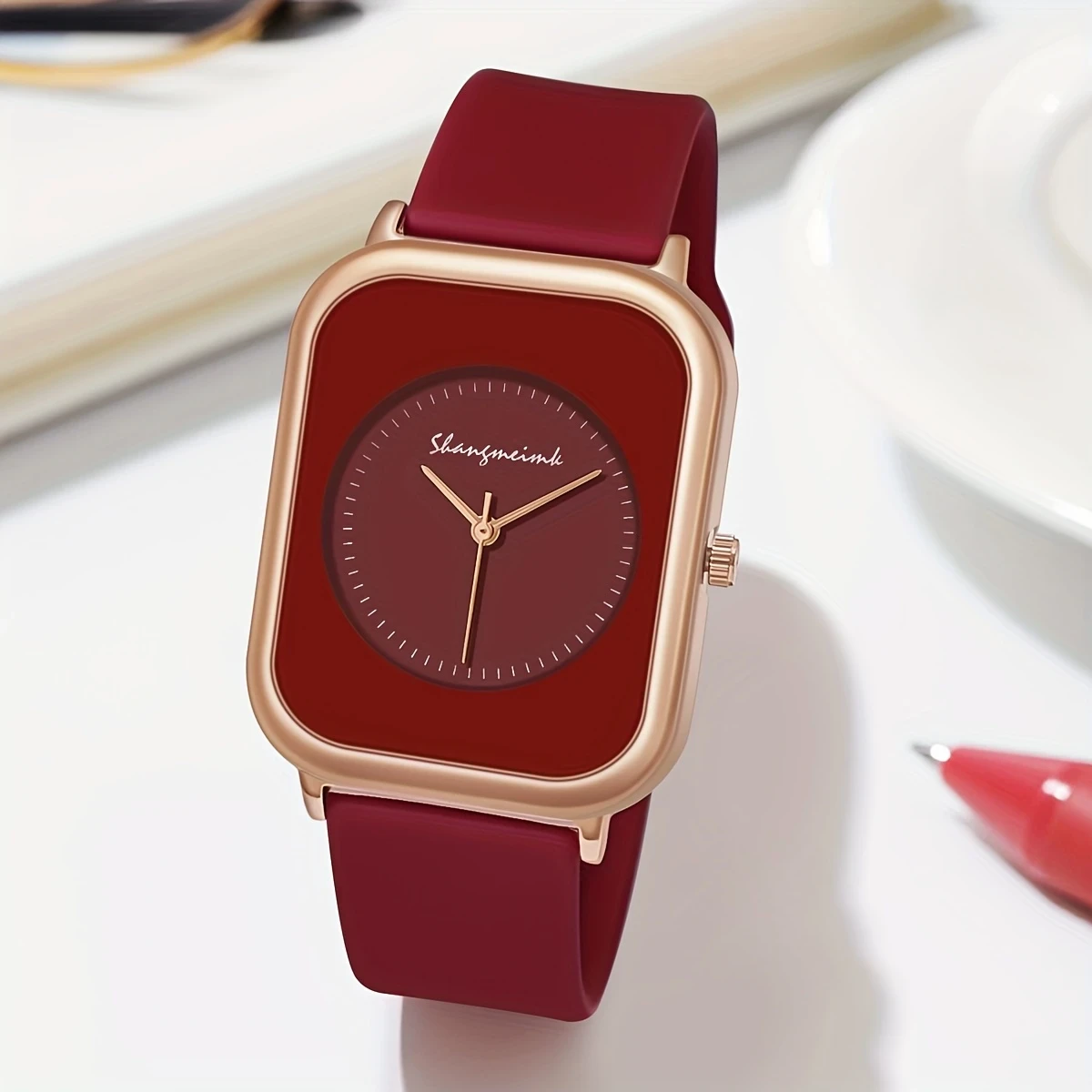 Women’s Fashionable Casual Watch – Rectangular Case with Silicone Strap for Comfortable and Versatile Daily Wear