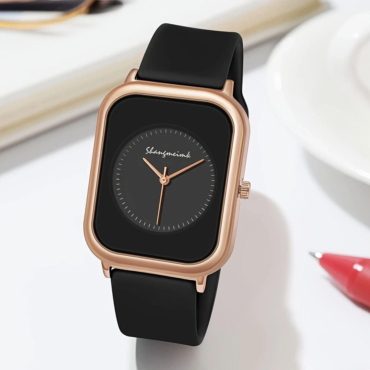 Women’s Fashionable Casual Watch – Rectangular Case with Silicone Strap for Comfortable and Versatile Daily Wear