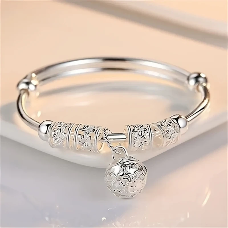 925 Sterling Silver Tribal Bell Bracelet – Adjustable Unisex Design for Festivals and Parties