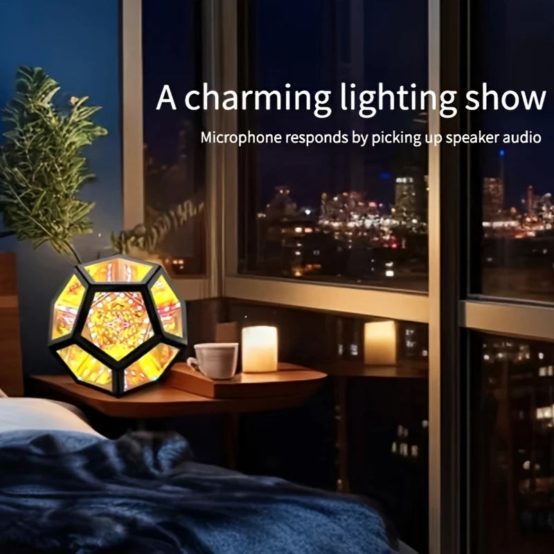 RGBW Color Changing Music Sync Infinity Dodecahedron Mirror Lamp – Ultimate Ambient Lighting for Gaming Room, Bedroom, and Desk Decor