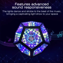 RGBW Color Changing Music Sync Infinity Dodecahedron Mirror Lamp – Ultimate Ambient Lighting for Gaming Room, Bedroom, and Desk Decor