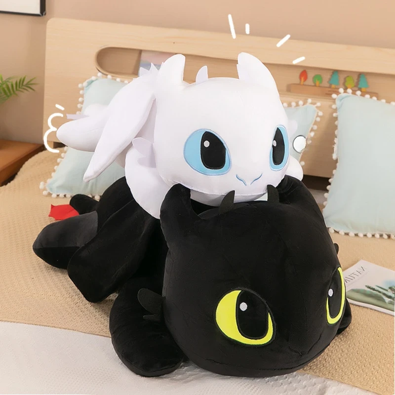 Adorable Dragon Plush Toy – Large White & Black Soft Stuffed Animal with Big Eyes