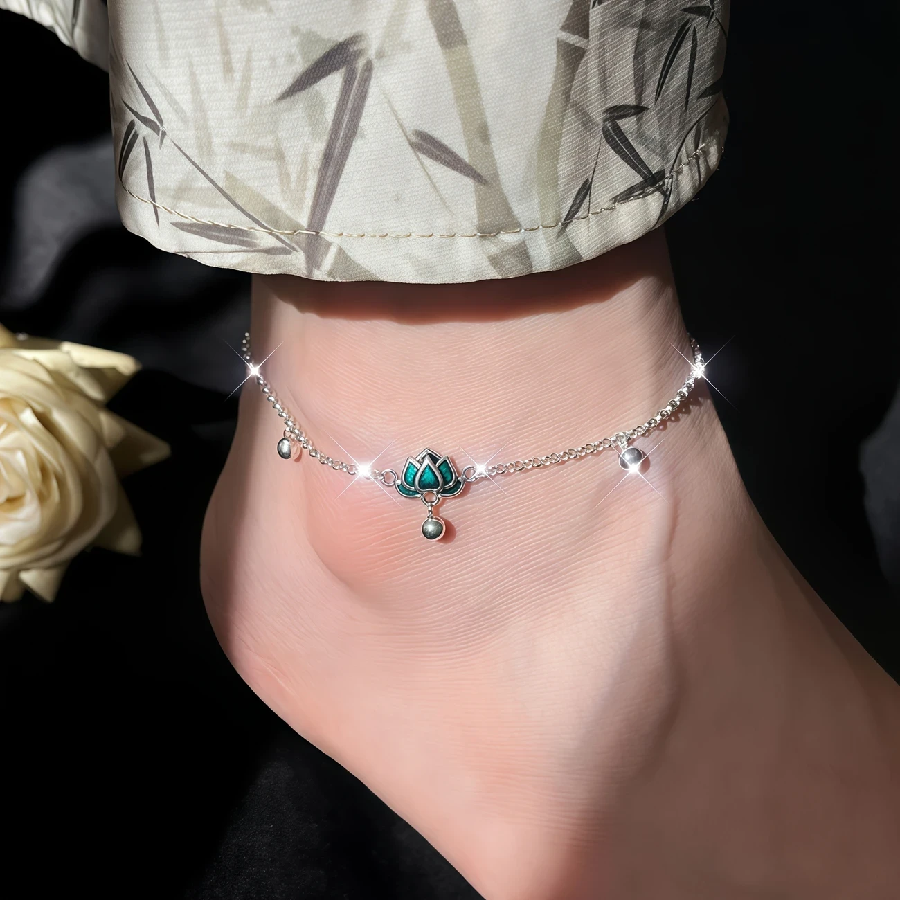 1pc 925 Silver Lotus Bell Anklet – Elegant, Protective, and Symbolic Jewelry for Women