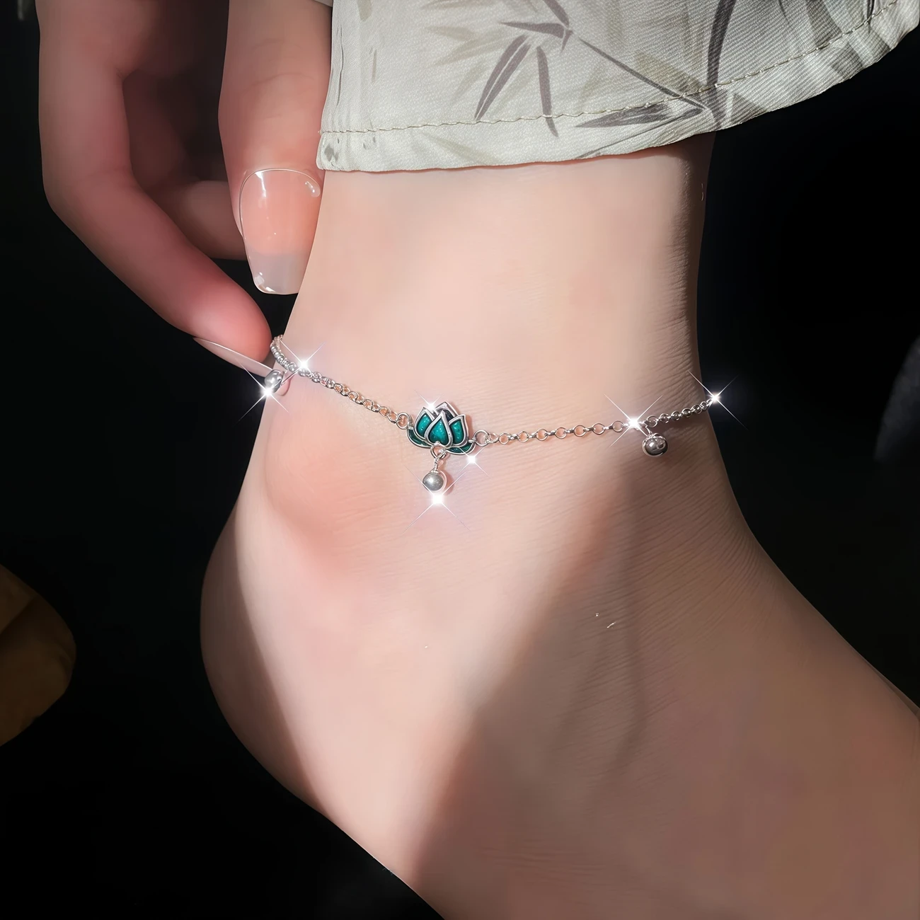1pc 925 Silver Lotus Bell Anklet – Elegant, Protective, and Symbolic Jewelry for Women