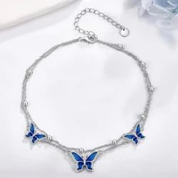 White Golden Butterfly Anklet – Elegant White Golden-Plated Copper Butterfly Anklet with Blue Enamel Accents