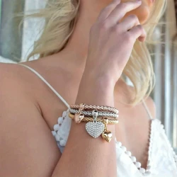 3pcs/Set Alloy Heart Theme Tree Of Life Silvery Rose Corn Chain Bracelets – Vintage Boho Charm with Elastic Comfort