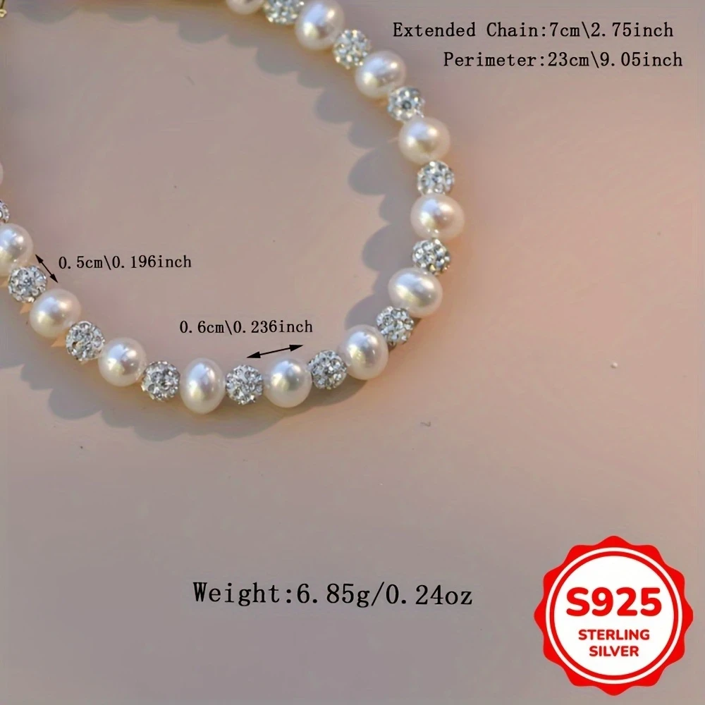 1pc S925 Pearl Necklace & Bracelet Set – Elegant Vintage Style 925 Sterling Silver with Cubic Zirconia Accents | Lightweight 6.85g | Perfect Mother’s Day Gift NZ