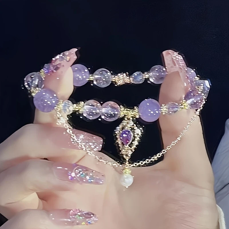 1pc Elegant Purple Glass Wrist Accessory – Chic Two-Tone Bracelet Design | Perfect Gift for Best Friends NZ