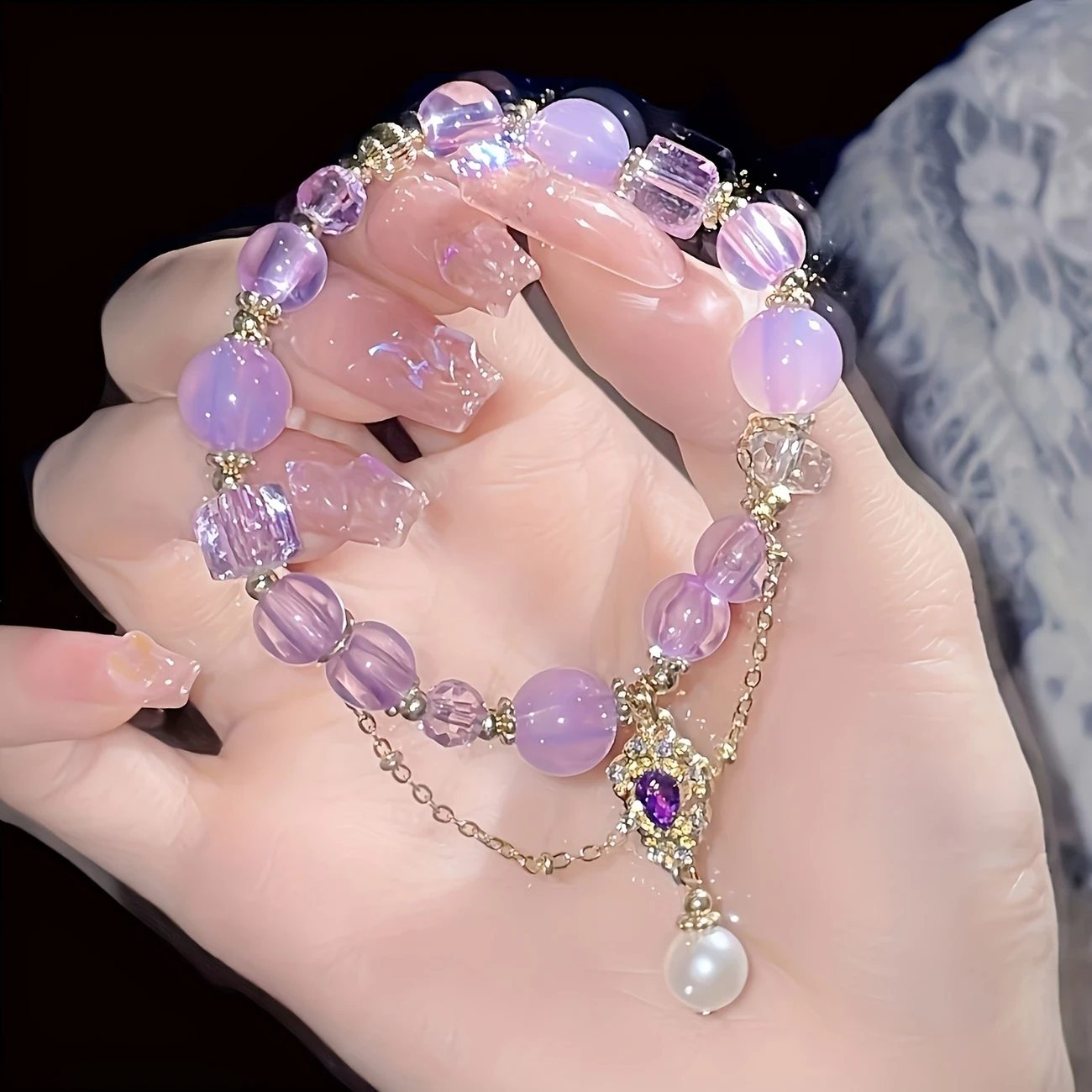 1pc Elegant Purple Glass Wrist Accessory – Chic Two-Tone Bracelet Design | Perfect Gift for Best Friends NZ