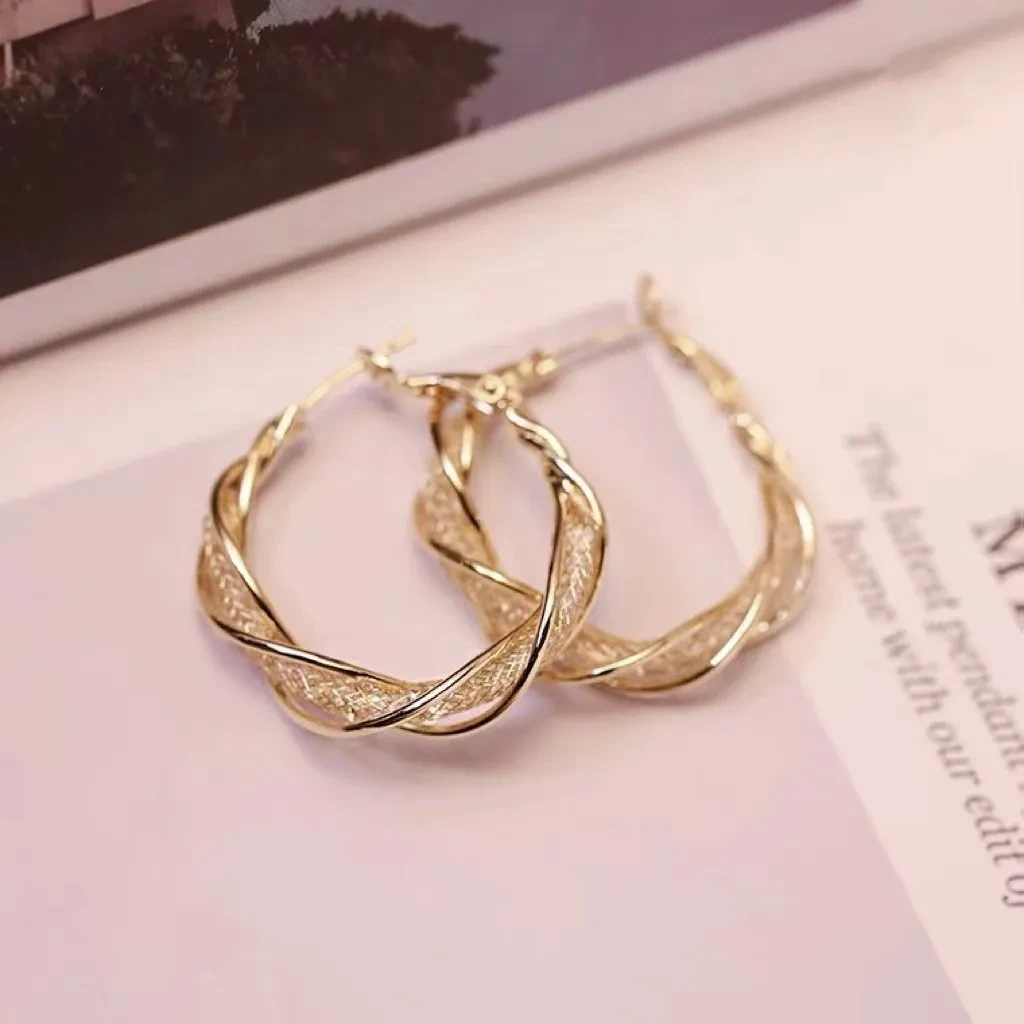Geometric Wave Twisted Hoop Earrings for Women