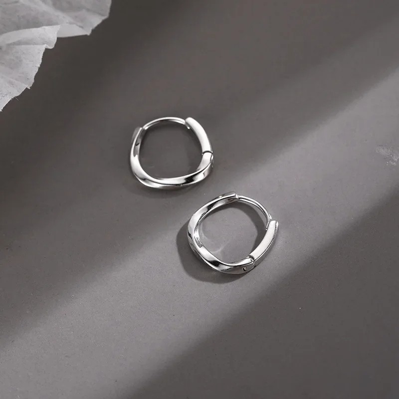 Sterling Silver Round Earrings – Simple Inlaid Design for Women, Wedding Jewelry Accessories