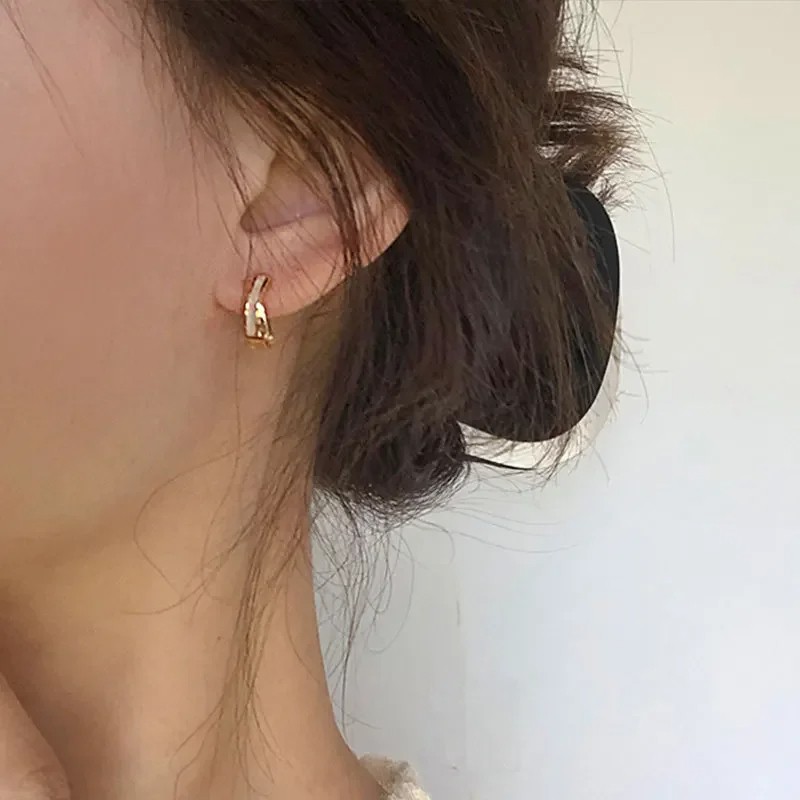 Trendy 14K Real Gold Fritillaria Shell Hoop Earrings