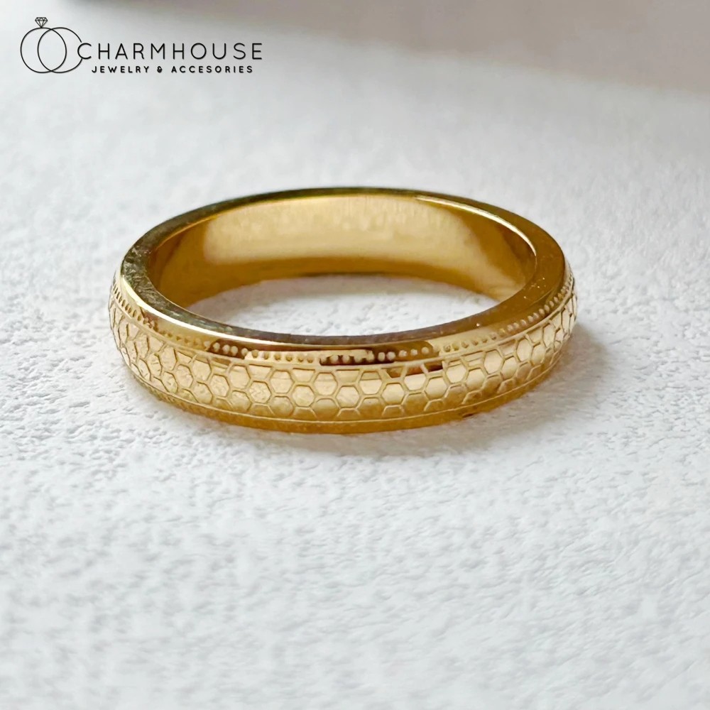 Stainless Steel Rings for Men and Women – Gold Color 4mm Honeycomb Shape