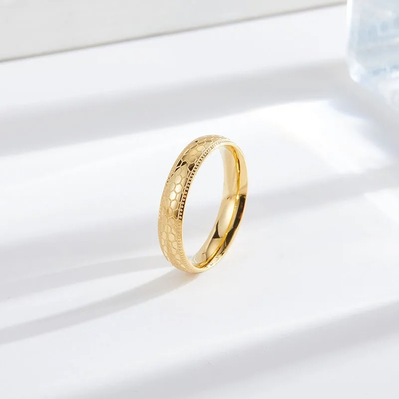 Stainless Steel Rings for Men and Women – Gold Color 4mm Honeycomb Shape