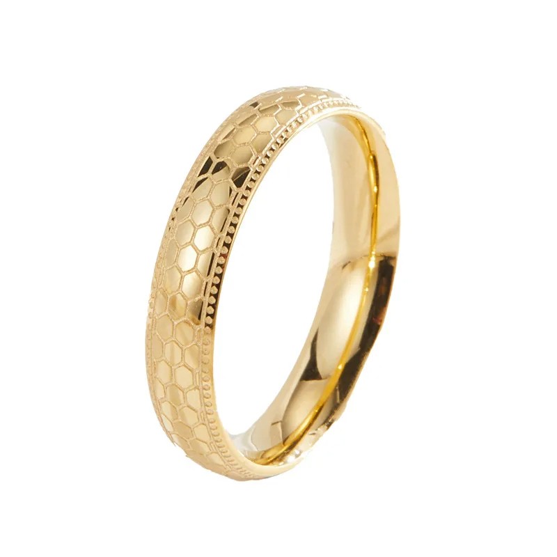 Stainless Steel Rings for Men and Women – Gold Color 4mm Honeycomb Shape