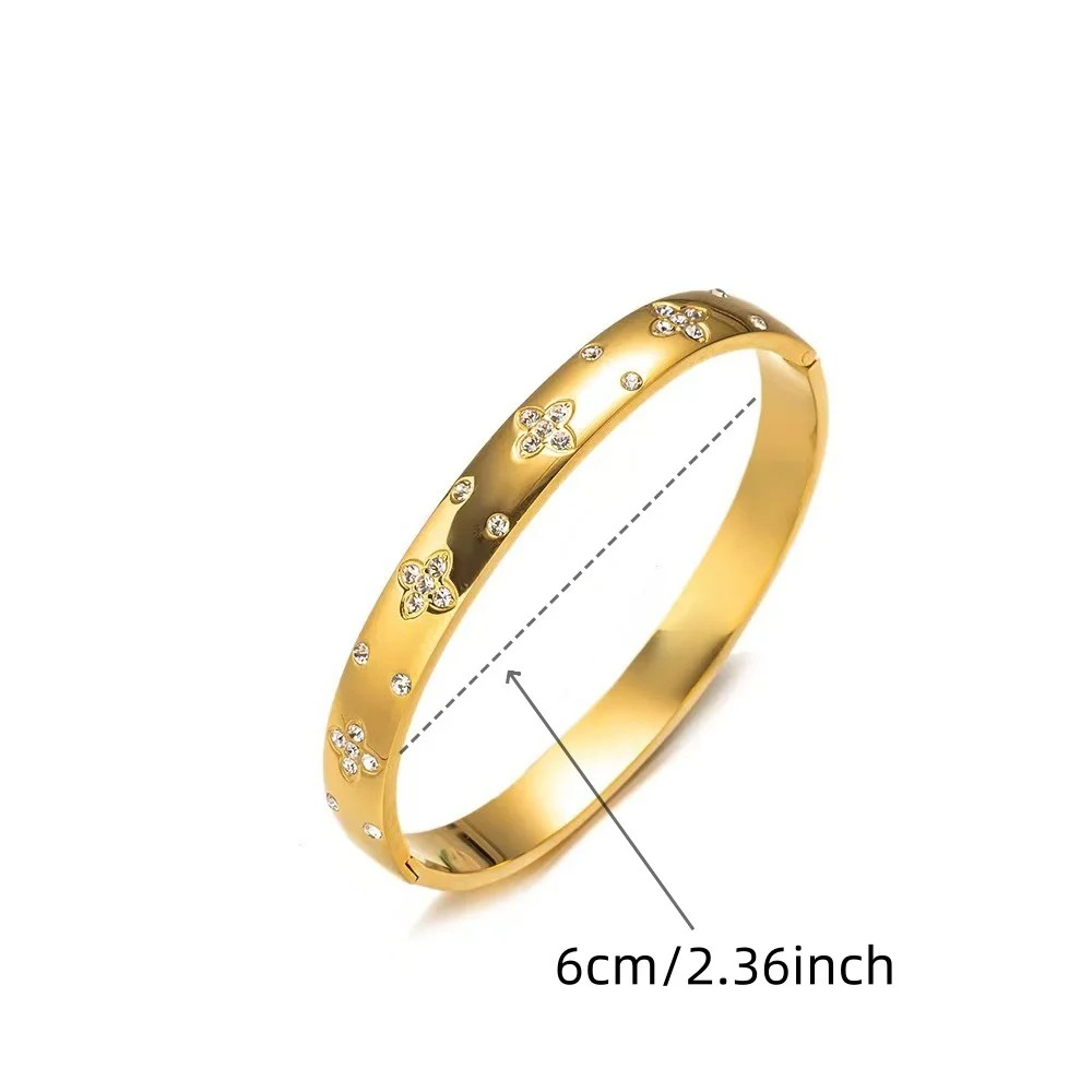 Stainless Steel Bangles Bracelet for Women – Fashion Jewelry with Zirconia Flower Design