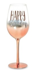 HAPPY BIRTHDAY ROSE GOLD OMBRE WINE GLASS 430ML