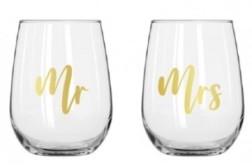 MR & MRS STEMLESS WINE GLASS SET 430ML