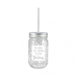 **HE SEES YOU MASON JAR WITH STRAW