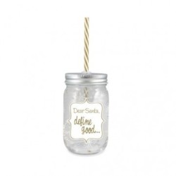**DEAR SANTA MASON JAR WITH STRAW