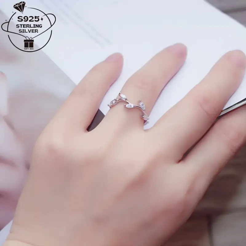 1pc 925 Silver Adjustable Open Ring for Women – Elegant Branch Inlaid with Synthetic Zirconia | Versatile Fashion Jewelry & Gift for Women in New Zealand