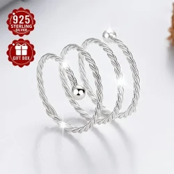 1pc 925 Sterling Silver Adjustable Twist Open Ring – Unisex Minimalist Elastic Ring for Daily Wear & Special Occasions | Elegant Jewelry Gift