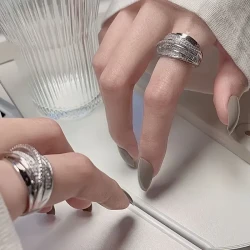 1pc Women's Adjustable Layered Ring – Elegant Twisted Band with Shiny Synthetic Stones | Luxury Everyday & Special Occasion Jewelry for Women in New Zealand