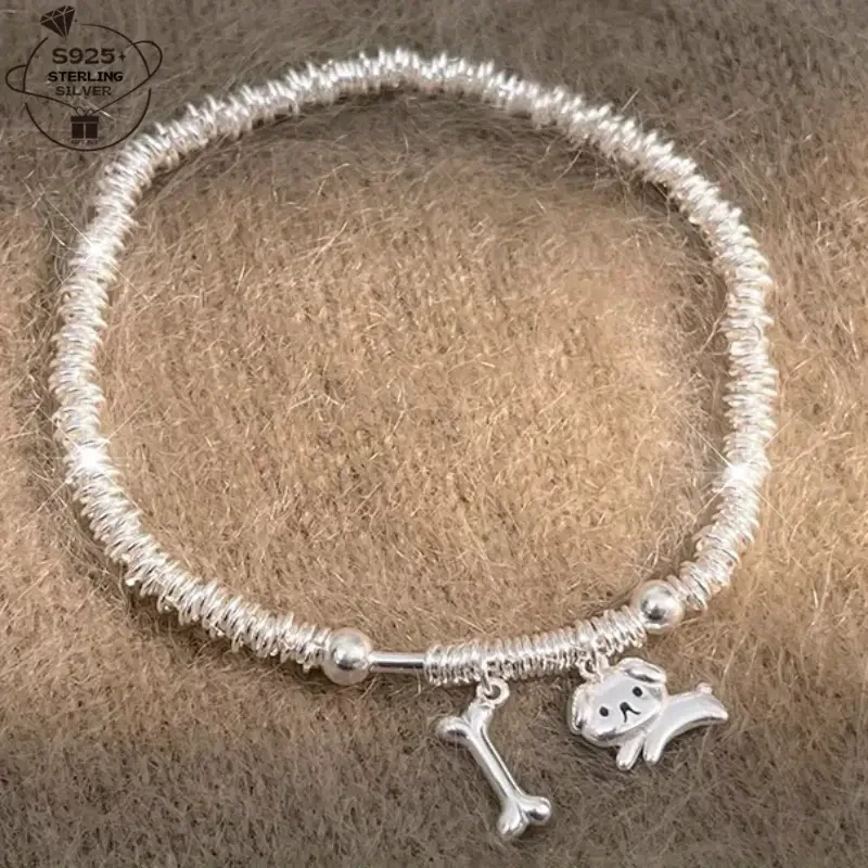 925 Silver Puppy Bone Bracelet for Women – Charming Dog-Inspired Jewelry | Perfect Gift for Female Friends, Graduations & Weddings
