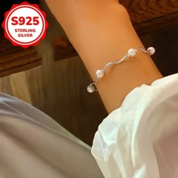 1pc Women’s Elegant S925 Silver Faux Freshwater Pearl Bracelet – Hypoallergenic All-Season Jewelry for Daily Wear & Special Occasions