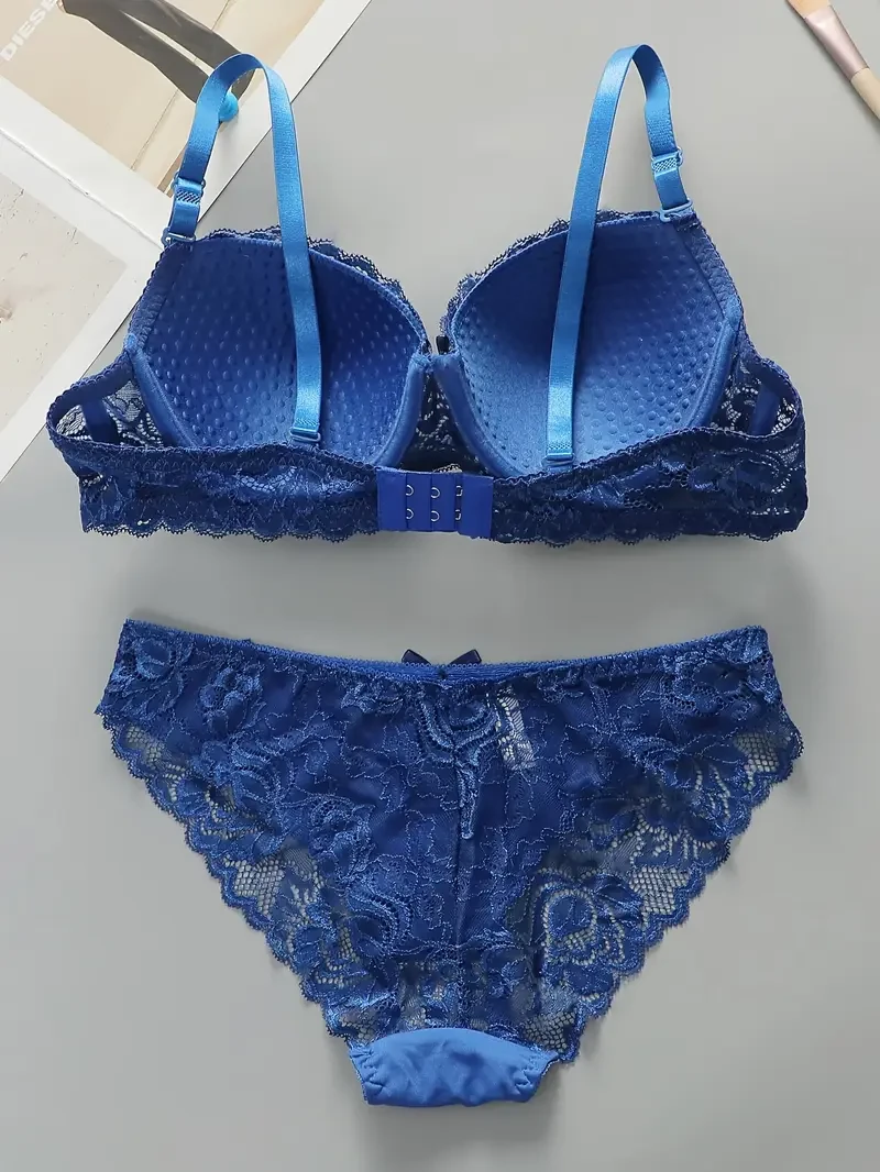 Sexy Lace Push-Up Bra & Thong Set for Women – Ultra-Thin, Underwire Support | Elegant Lingerie Set for NZ Women in Nylon Blend