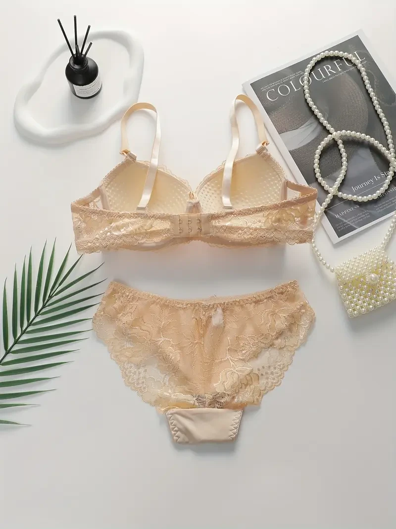 Sexy Lace Push-Up Bra & Thong Set for Women – Ultra-Thin, Underwire Support | Elegant Lingerie Set for NZ Women in Nylon Blend