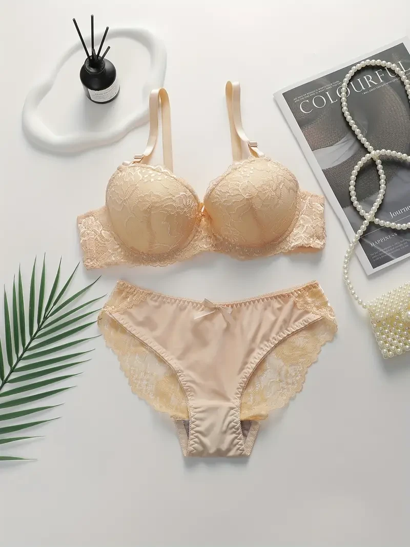 Sexy Lace Push-Up Bra & Thong Set for Women – Ultra-Thin, Underwire Support | Elegant Lingerie Set for NZ Women in Nylon Blend