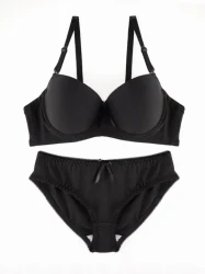 2pcs Set of Plain Color Glossy Comfortable Gathering Steel Ring Bra and Lingerie Set | Elegant Underwear for Women