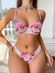 Beautiful Floral Embroidery Sexy Set – Sweet Style Double-Layer Underwire Bra and Panties | Elegant, Comfortable Intimates for Women