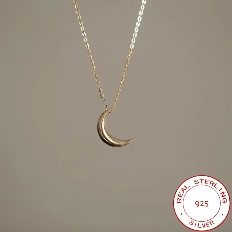 925 Sterling Silver Glossy Moon Pendant Necklace – Simple & Elegant Women's Jewelry | Celestial-Inspired Fashion Necklace