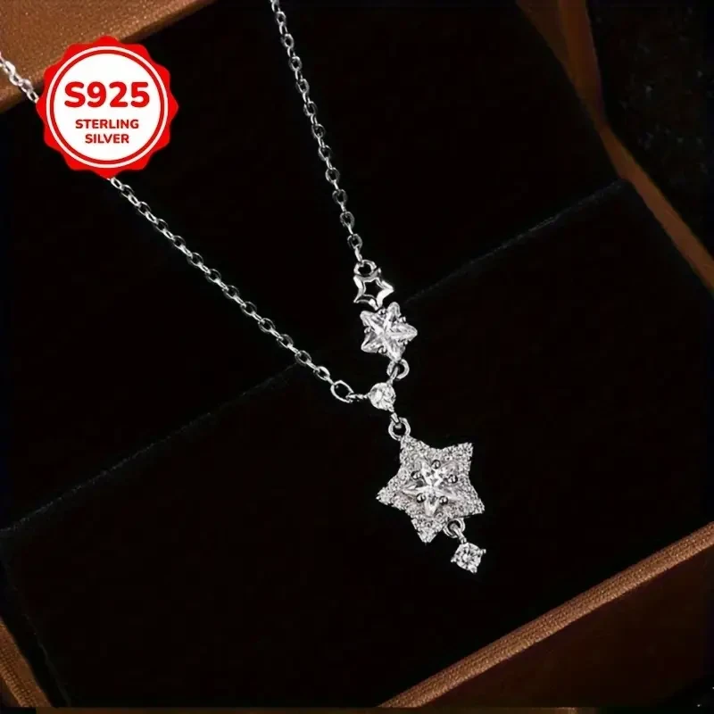 925 Low Allergy Star Necklace for Women – Fashion Five-Pointed Star Collarbone Chain | Versatile Starry Sky Pendant