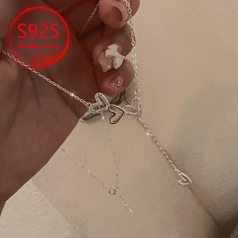 925 Silver Three Love Tassel Boutique Necklace – Elegant Women's Pendant | Classic NZ-Inspired Heart Jewelry Gift